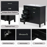 Modern Bathroom Vanity Base Only, 2 Doors And 3 Drawers