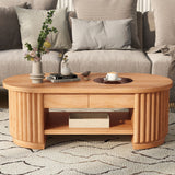 Fluted Oval Coffee Table With Drawers, 2 Tier Cocktail Table
