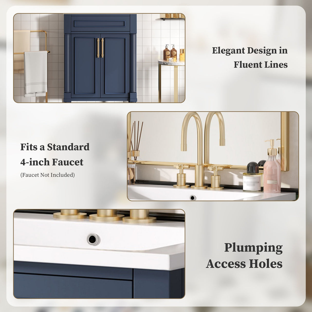 Bathroom Vanity With Integrated Sink, 2 Door Cabinet, Single Sink For Small To Medium Bathrooms