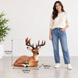 Lying Deer Garden Statue, Buck Sculpture With Detachable Antlers For Outdoor Decor - Brown
