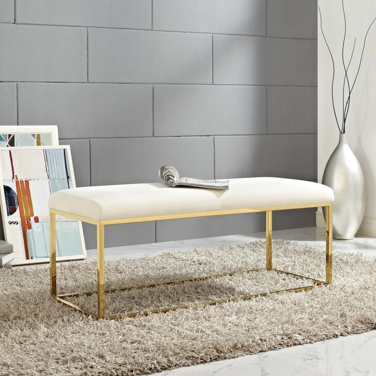 44 Inch Sleek Modern Tufted Velvet Bench - Benches available at Alpine Outlets in Denver
