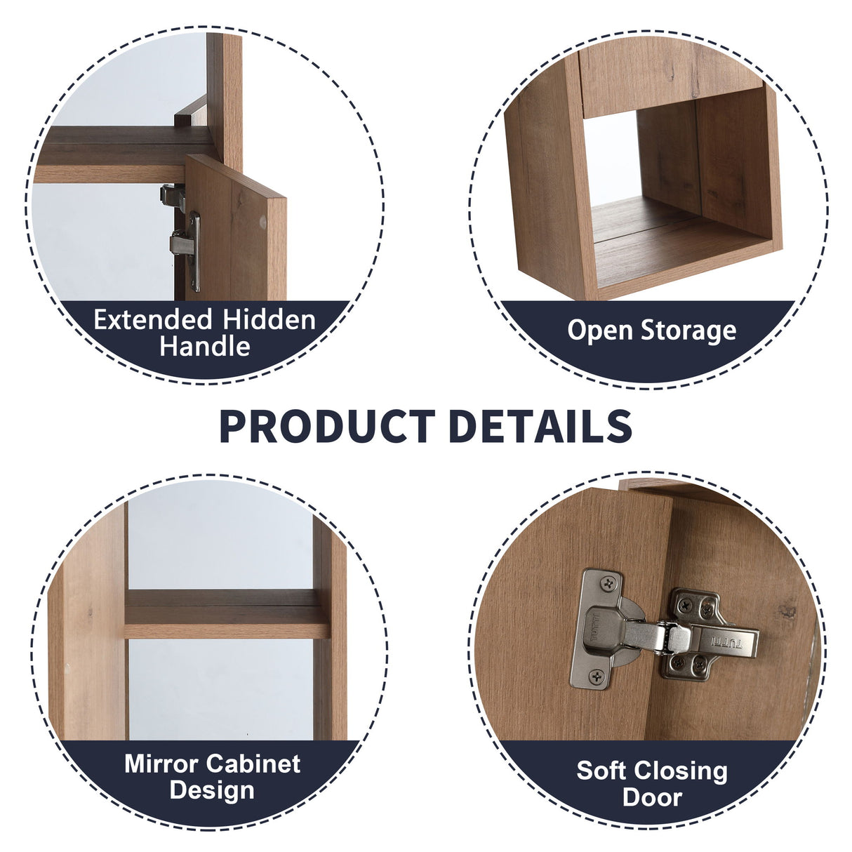 30" Wall Mounted Dressing Table With Mirror, Frame Storage Cabinet, Soft Close Door - Imitative Oak
