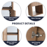 30" Wall Mounted Dressing Table With Mirror, Frame Storage Cabinet, Soft Close Door - Imitative Oak