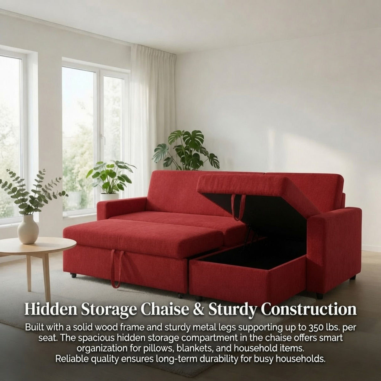L - Shaped Convertible Sofa Bed With Storage Chaise