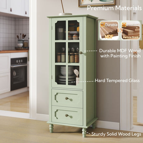 Buffet Cabinet With Doors And Double Drawer, Storage Sideboard Cupboard For Dining Room - Mint Green
