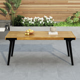 Acacia Wood Patio Dining Table, 69"L Rectangle Outdoor Table - Teak / Black