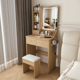 Small Vanity Desk With 3 LED Lighting Modes, 3 Drawers, Hair Dryer Holder, Power Socket, And Dressing Chair - Natural Walnut