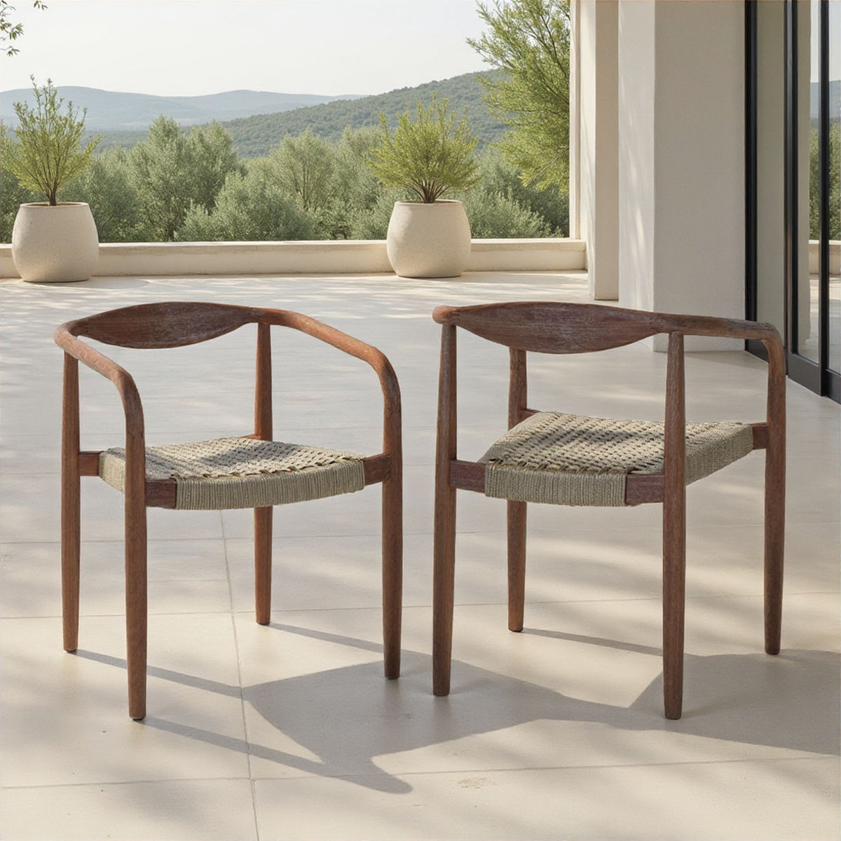 Cove - Outdoor Dining Chair With Tapered Legs (Set of 2) - Brown Eucalyptus / Rope Seat
