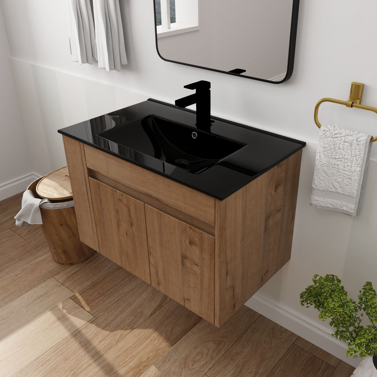 Wall Mounted Bathroom Vanity With Basin And Adjustable Open Shelf