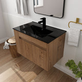 Wall Mounted Bathroom Vanity With Basin And Adjustable Open Shelf