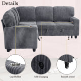 L-Shaped Sofa With Pull Out Sofa Bed With USB