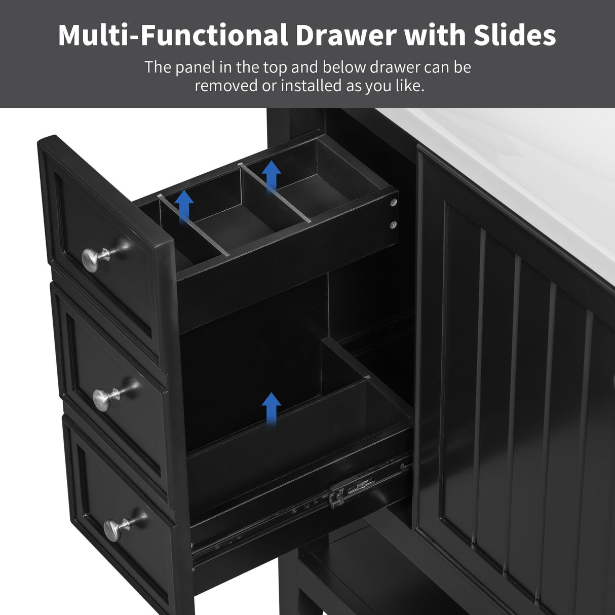 36" Bathroom Vanity & Sink, 2 Cabinet And 3 Drawers - Black