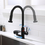 3 In 1 Kitchen Faucet With Press Type Glass Rinser, High Arc Pull Down Sprayer