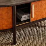 45 Inch Curved Vegan Leather Oval Coffee Table in Walnut Tan - Coffee Tables available at Alpine Outlets in Denver