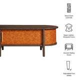 45 Inch Curved Vegan Leather Oval Coffee Table in Walnut Tan - Coffee Tables available at Alpine Outlets in Denver