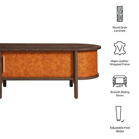 45 Inch Curved Vegan Leather Oval Coffee Table in Walnut Tan - Coffee Tables available at Alpine Outlets in Denver