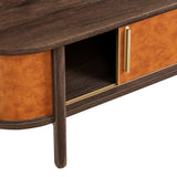 45 Inch Curved Vegan Leather Oval Coffee Table in Walnut Tan - Coffee Tables available at Alpine Outlets in Denver