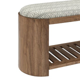 45 Inch Geometric Upholstered Bench with Solid Acacia Wood and Storage Shelf - Benches available at Alpine Outlets in Denver