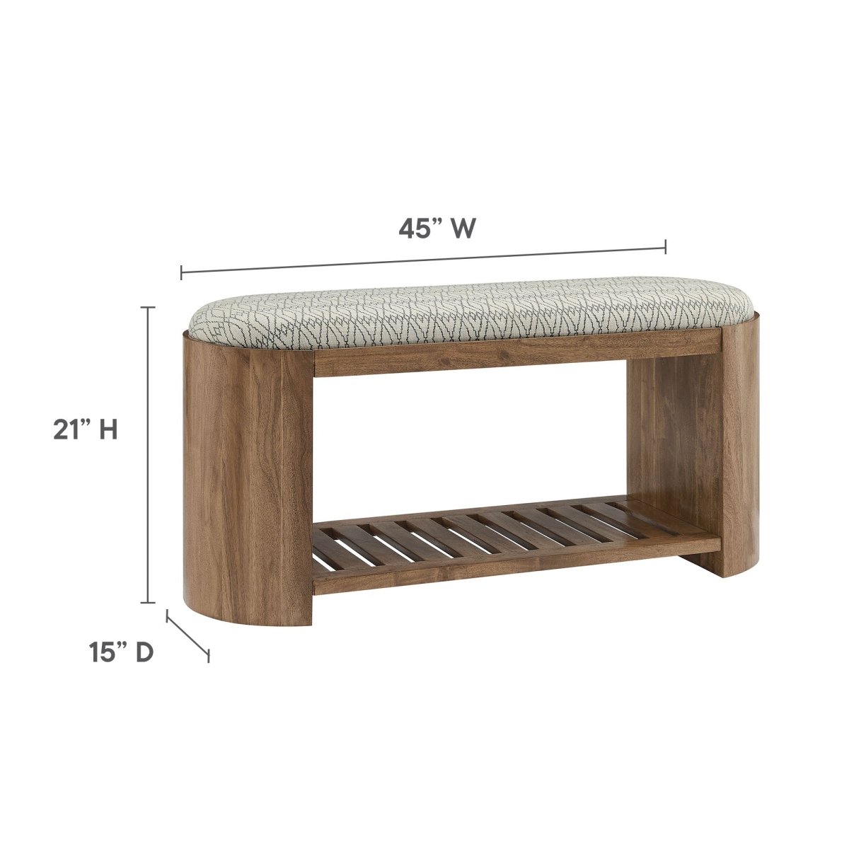 45 Inch Geometric Upholstered Bench with Solid Acacia Wood and Storage Shelf - Benches available at Alpine Outlets in Denver