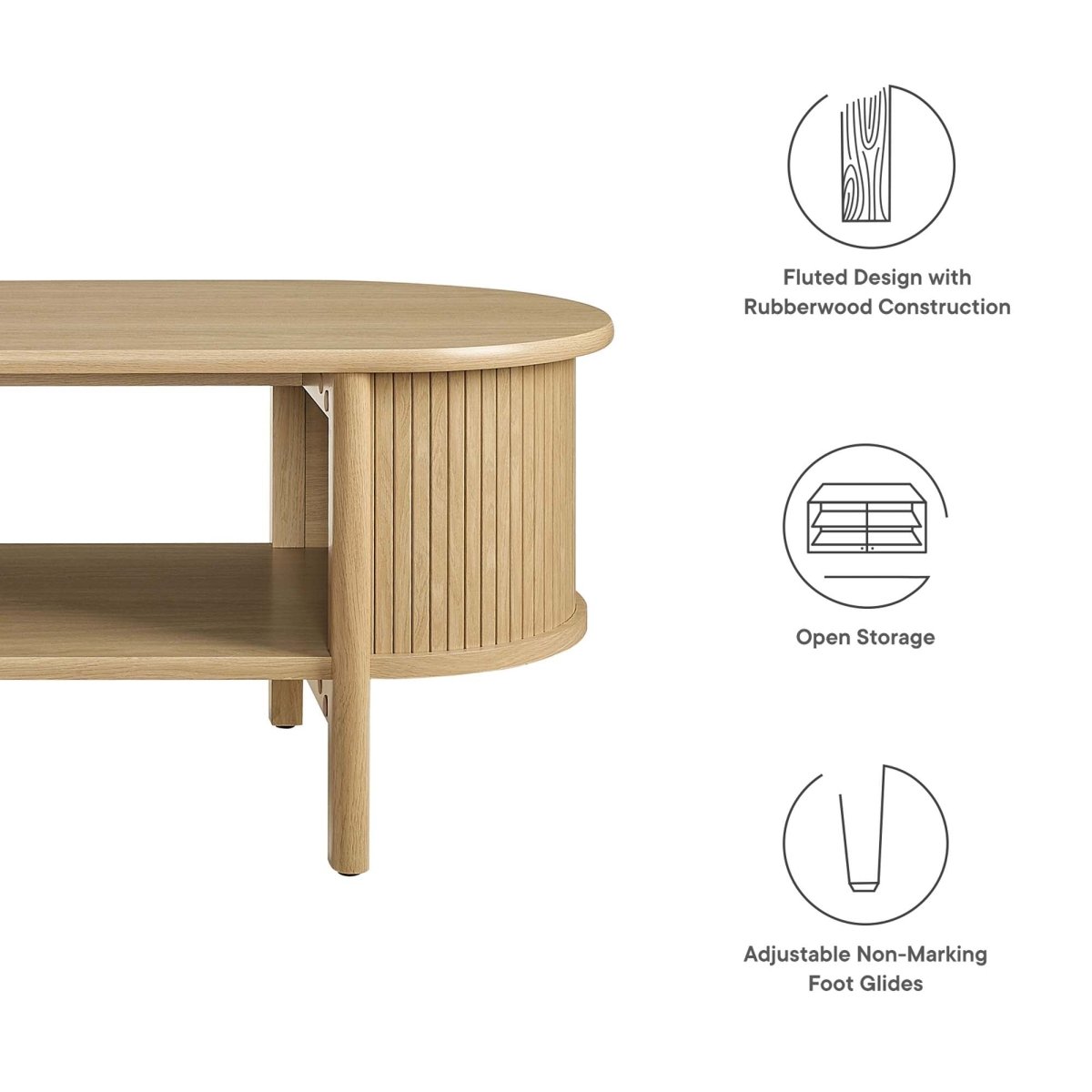 45 Inch Organic Fluted Oval Coffee Table - Coffee Tables available at Alpine Outlets in Denver