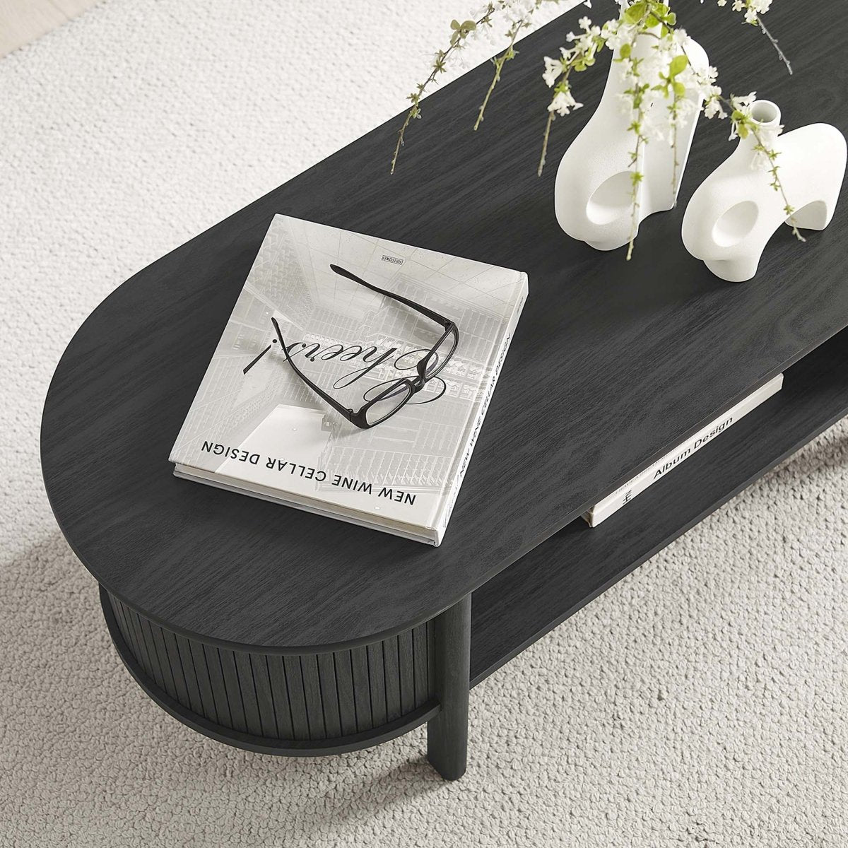 45 Inch Organic Fluted Oval Coffee Table - Coffee Tables available at Alpine Outlets in Denver