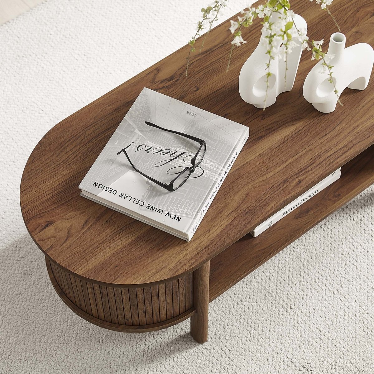 45 Inch Organic Fluted Oval Coffee Table - Coffee Tables available at Alpine Outlets in Denver