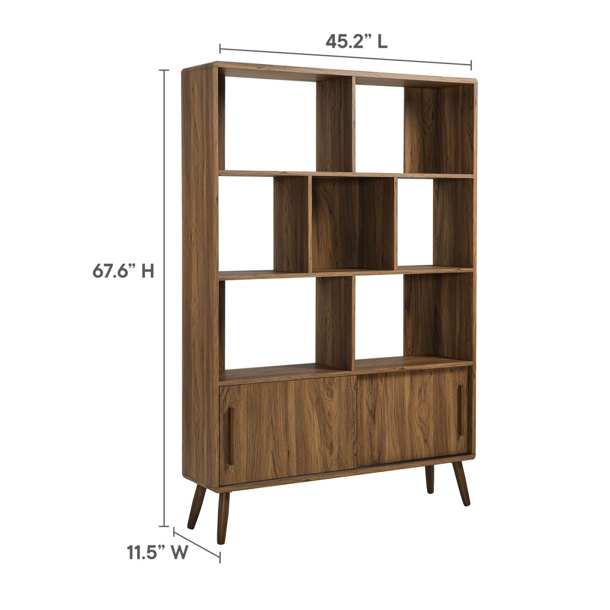 45" Wide Mid - Century Four - Tier Bookcase with Sliding Doors - Bookcases available at Alpine Outlets in Denver