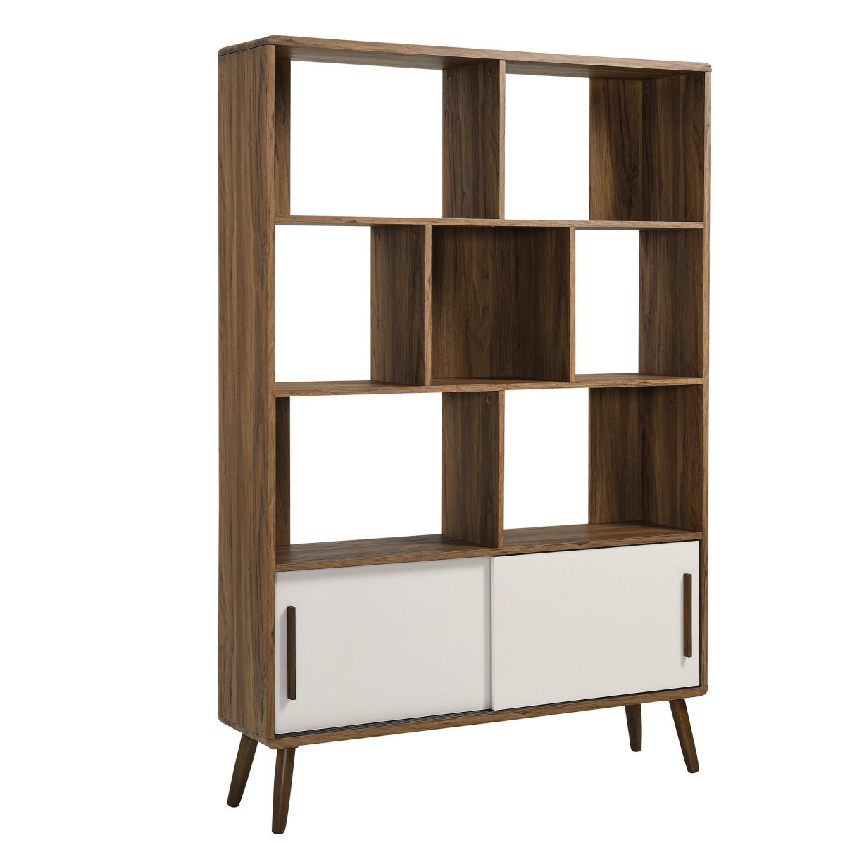 45" Wide Mid - Century Four - Tier Bookcase with Sliding Doors - Bookcases available at Alpine Outlets in Denver