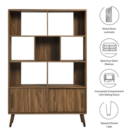 45" Wide Mid - Century Four - Tier Bookcase with Sliding Doors - Bookcases available at Alpine Outlets in Denver