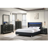 Modern Bed With LED Lights, Charging Port, Tufted Headboard