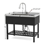 Freestanding Utility Sink With Pull Out Faucet And Large Storage Grille - Black / Silver