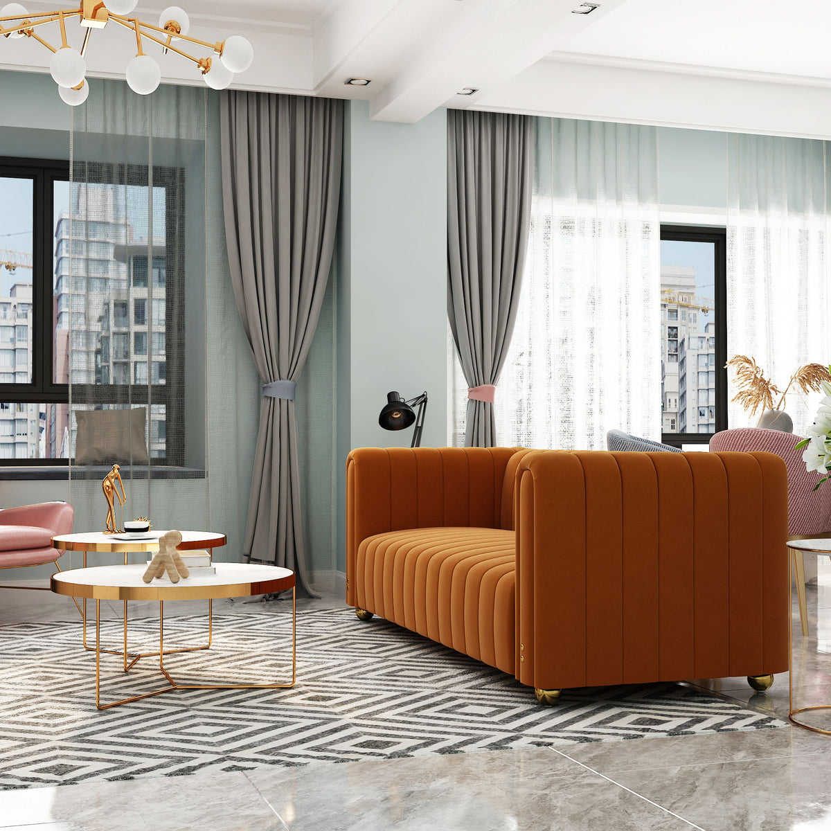 Sofa With Vertical Stripes With Accents