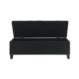 Button Tufted Storage Ottoman, Living Room Bench With Safety Close Hinge - Black