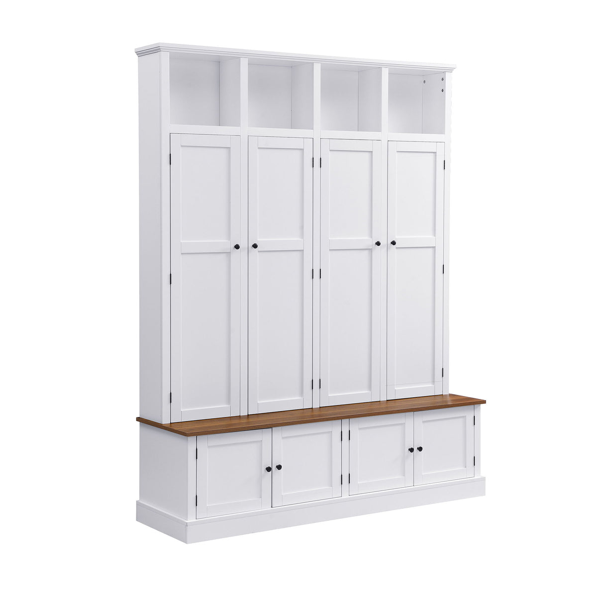 Hall Tree With Bench And Cabinet, 4 In 1 Entryway Bench With Coat Rack