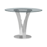 Celina - Modern Contemporary Round Tempered Glass 48" Pedestal Base Dining Table Seats Up To 4 - Shiny Nickel
