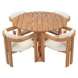 5-Piece Outdoor Acacia Wood Round Dining Set Beige Cushion