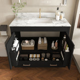 Bathroom Vanity Set, Fluted Cabinet, Soft Close Doors & Drawers, Single Faucet Hole, Sink Included - Black