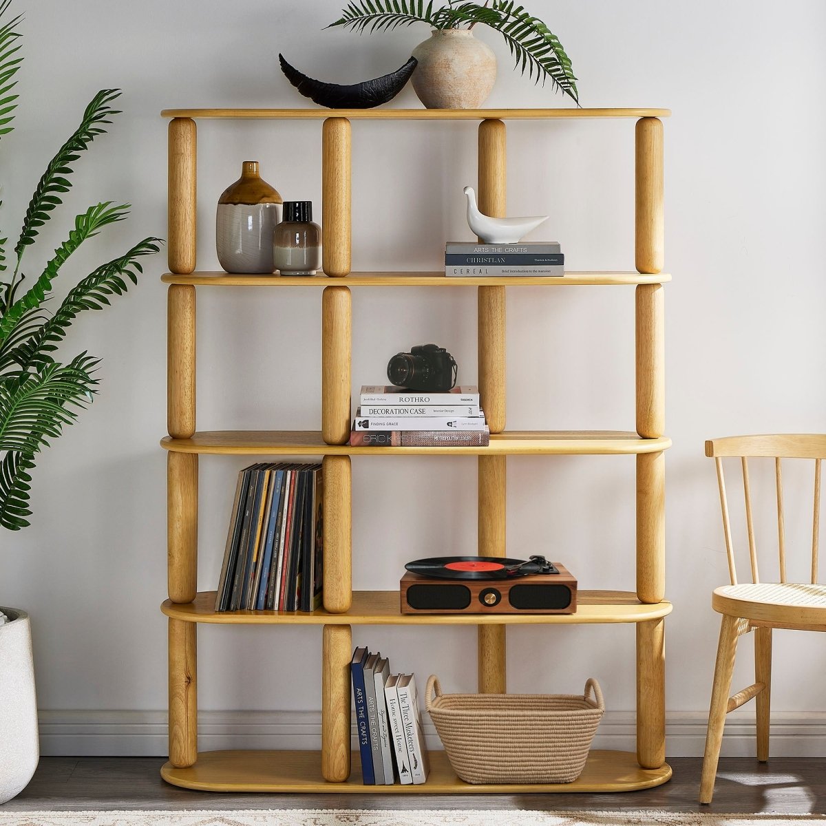 46" Four - Tier Oval Wood Sculptural Bookshelf in Oak - Bookcases available at Alpine Outlets in Denver
