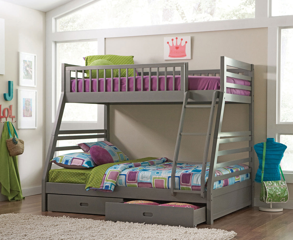 Ashton Grey Twin Over Full Bunk Bed with 2 Drawers