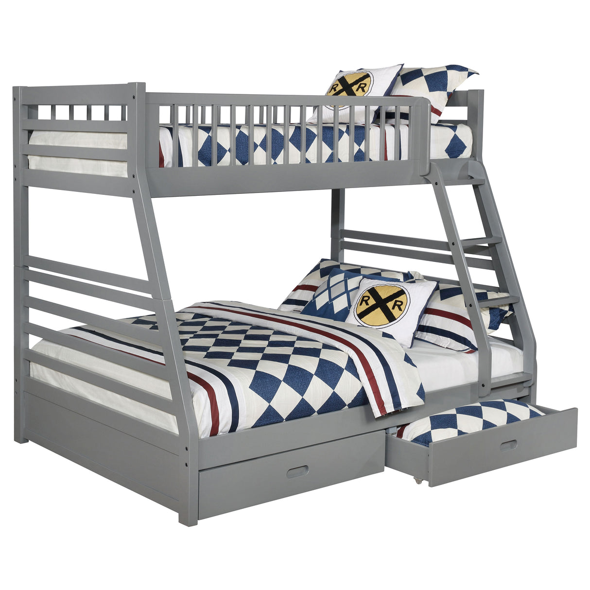 Ashton Grey Twin Over Full Bunk Bed with 2 Drawers