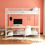 Bettoni Metal Full Over Twin Workstation Bunk Bed, Matte White