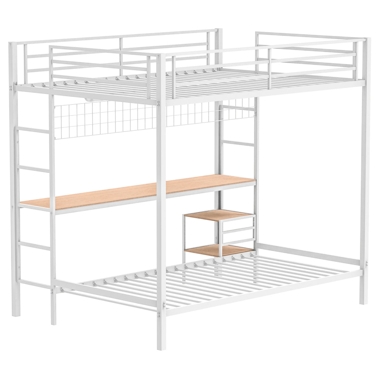 Bettoni Metal Full Over Twin Workstation Bunk Bed, Matte White