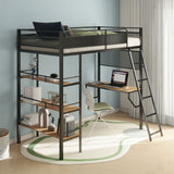 Campus 3-Shelf Metal Twin Loft Bed with Workstation, Matte Black