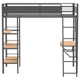 Campus 3-Shelf Metal Twin Loft Bed with Workstation, Matte Black