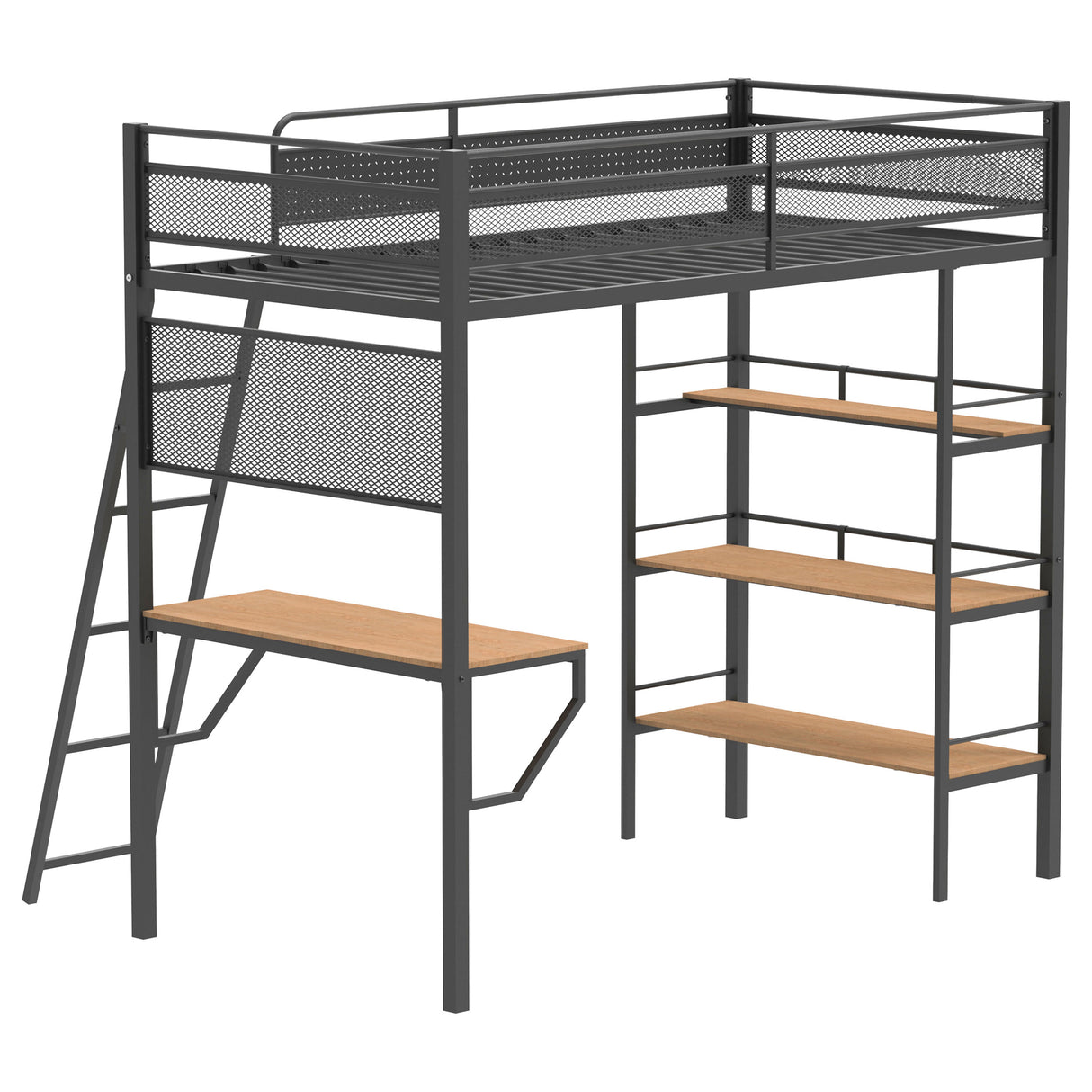 Campus 3-Shelf Metal Twin Loft Bed with Workstation, Matte Black