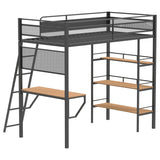 Campus 3-Shelf Metal Twin Loft Bed with Workstation, Matte Black