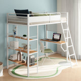 Campus Twin Loft Bed with Desk and 3 Shelves - Matte White