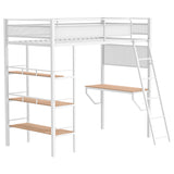 Campus Twin Loft Bed with Desk and 3 Shelves - Matte White
