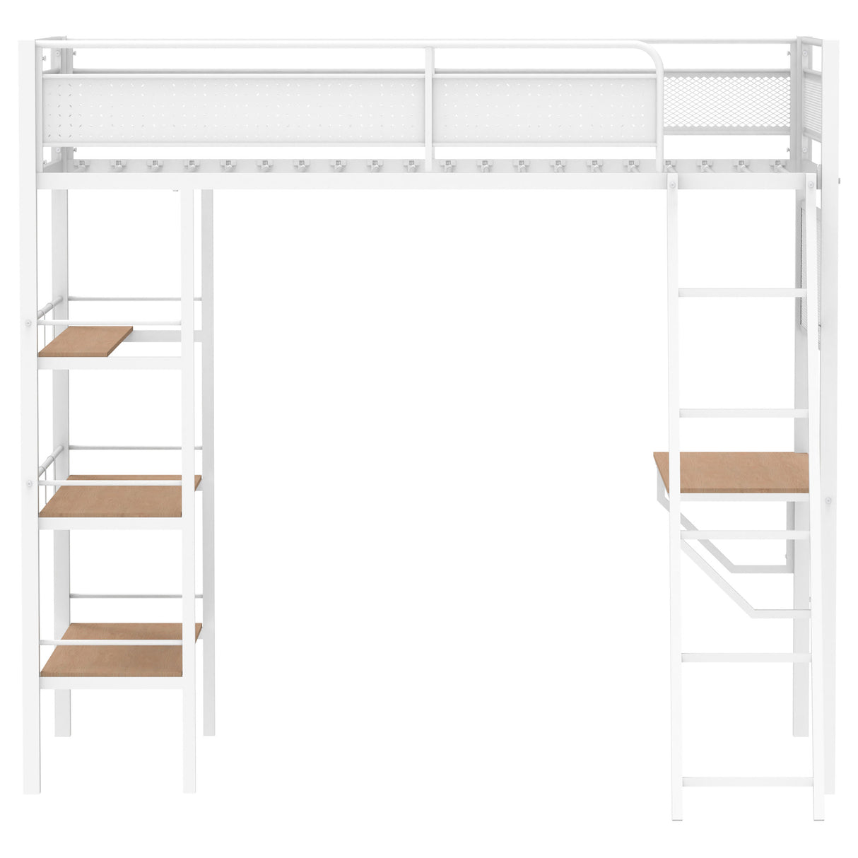 Campus Twin Loft Bed with Desk and 3 Shelves - Matte White