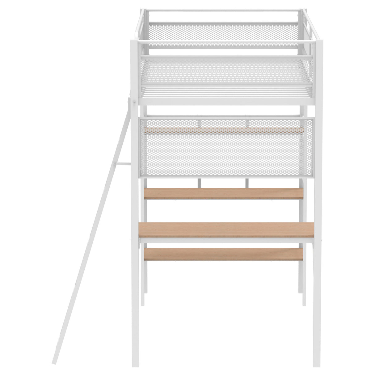 Campus Twin Loft Bed with Desk and 3 Shelves - Matte White